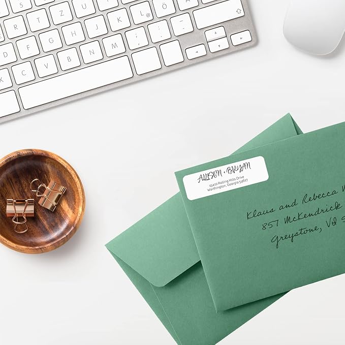 Black and White Cursive Rolled Address Labels / 250 Personalized Return Address Labels/Designer Address Stickers in Elegant Plastic Dispenser-DeskLoop Office