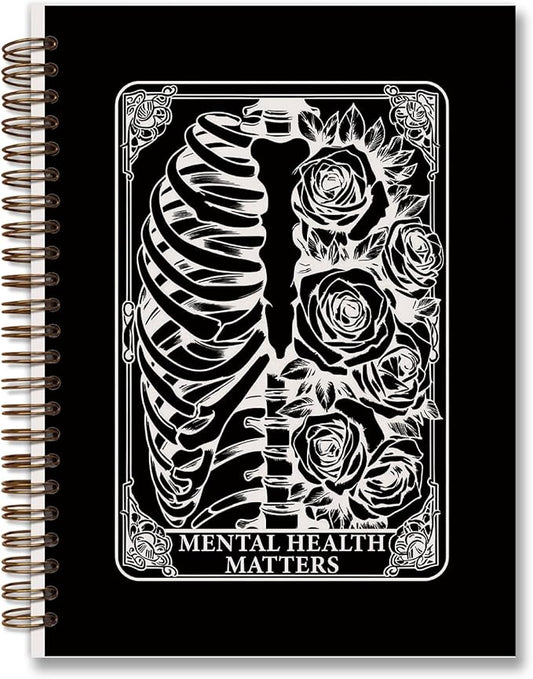 Black Tarot Gothic Spiral Notebook journal,Mental Health journal,Skull Hardcover Spiral Notebook Supplies for Teen Girls Women,Gothic Gifts for Women-DeskLoop Office