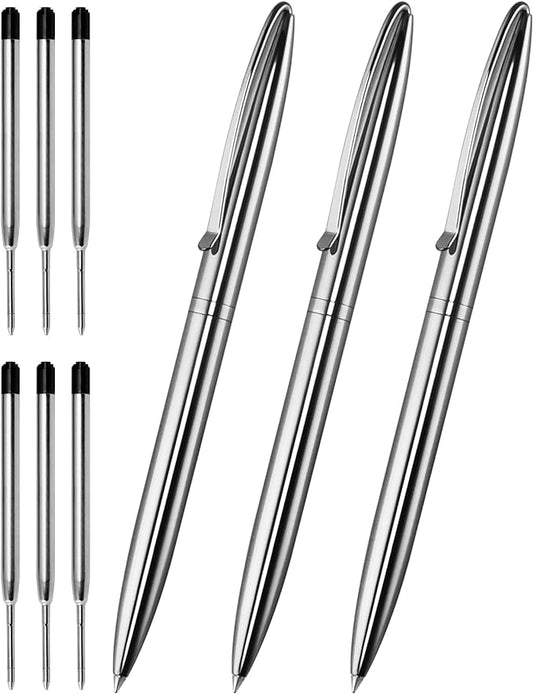 Cambond Metal Ballpoint Pens - Black Ink Fancy Pens 1.0mm Medium Point Bulk for Guest Book Uniform Christmas Gift, 3 Pens with 6 Refills (Silver)-DeskLoop Office