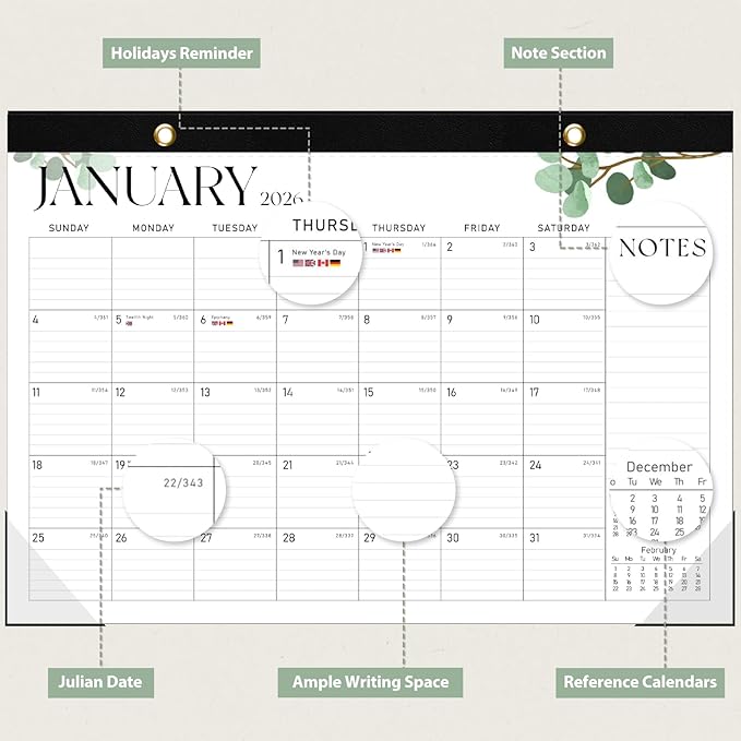 Desk Calendar 2025-2026, 18 Months (July 2025 to December 2026) - Large Size 17" x 12" Desktop/Wall Monthly Calendar with To Do List, Personal Desk Calendar Planner for Home, School, Office - Leaf-DeskLoop Office