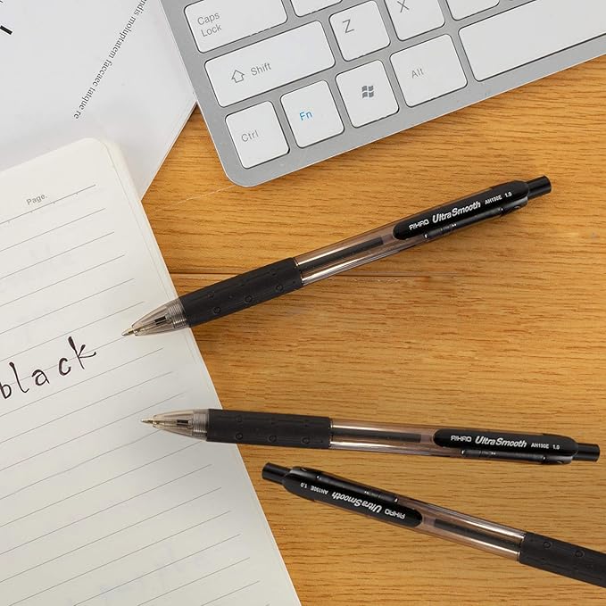 AIHAO Retractable Black Ballpoint Pen for Smooth Writing, Medium Point (1.0mm), Pack of 24, No Bleed Click Pens with Comfort Grip, Idea for Journaling, Planner, Note Taking-DeskLoop Office