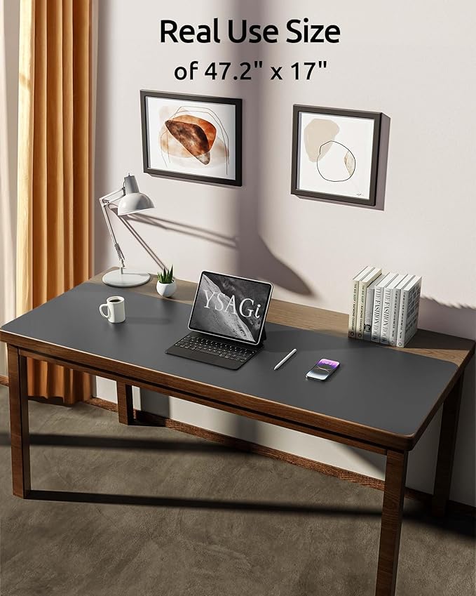 YSAGi Leather Desk Pad Protector, Office Desk Mat, Large Mouse Pad, Non-Slip PU Leather Desk Blotter, Laptop Desk Pad, Waterproof Desk Writing Pad for Office and Home (Dark Grey, 47" x 17")-DeskLoop Office