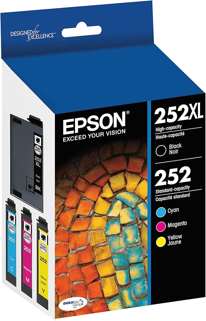 Epson® Workforce® Pro WF-4820 Wireless Color Inkjet All-in-One Printer, Black, Large & T252 DURABrite Ultra Ink High Capacity Black & Standard Color Cartridge Combo Pack (T252XL-BCS)-DeskLoop Office