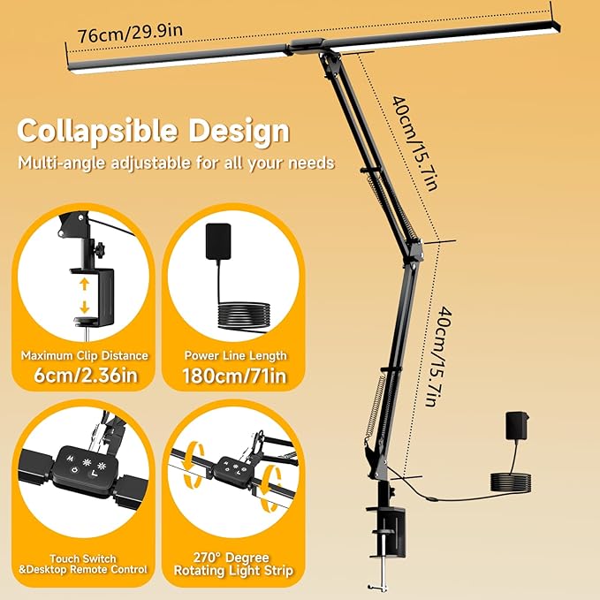 SKYLEO Led Desk Lamp for Home Office - 2400LM Ultra Bright Desk Light -Eye Caring Desk Lamp with Clamp - Adjustable Office Lamp with Remote Control- Easy Installation - 24W Black-DeskLoop Office