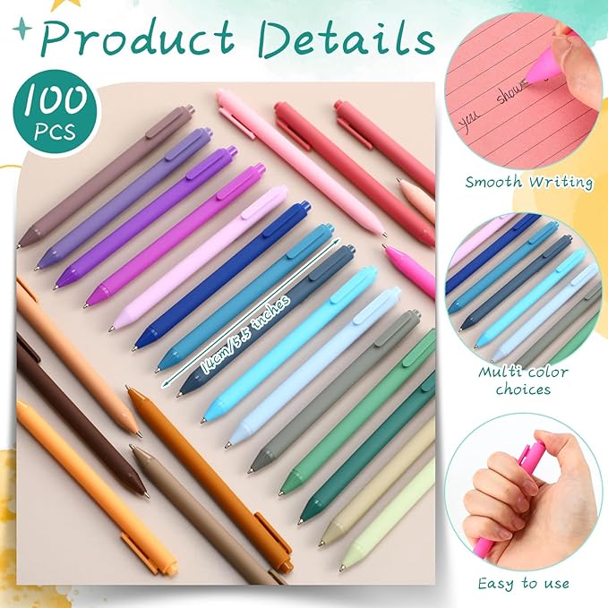 100 Pcs Ballpoint Pens Bulk Retractable Writing 1. 0 mm Black Ink Cute Pens Smooth Writing Color Fancy Gift for Teacher Student Employee Office School Home Baby Shower Supplies (Morandi)-DeskLoop Office