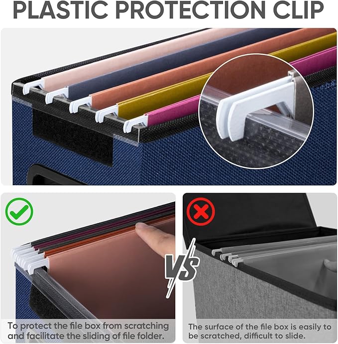 BALEINE File Organizer Box with Lid, Collapsible File Folder Organizer with Plastic Slide, Hanging File Folder Box for Office Document Storage (2 Pack, Blue, S)-DeskLoop Office