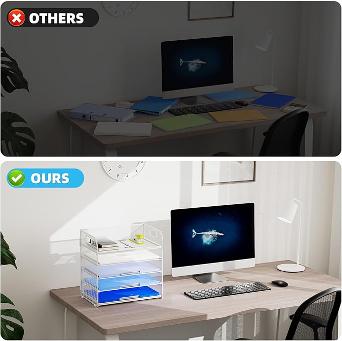 Marbrasse Paper Organizer Letter Tray, 5 Tier Mesh File Organizer with Handle, Paper Sorter Desk Organizer for Home Office Supplies - White-DeskLoop Office