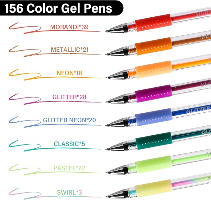 Gel Pens for Adult Coloring Book, 312 Pack Artist Colored Pens with 40% More Ink, Glitter Gel Pens with Case and Coloring Book, Perfect Art Supplies for Adults Kids for Coloring-DeskLoop Office