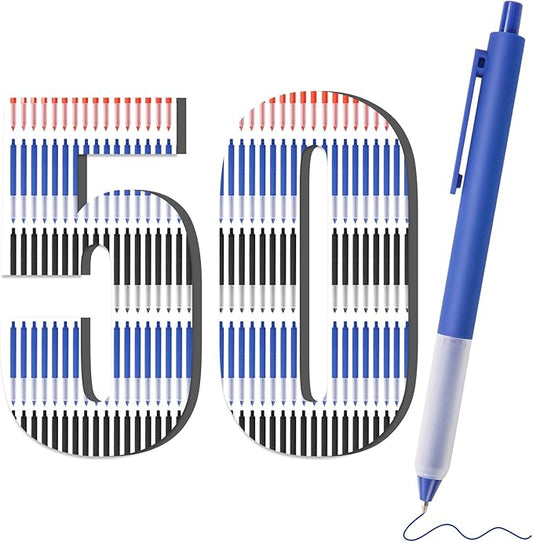 Pens Bulk, 50 Pcs Retractable Ballpoint Pens Medium Point (1.0mm) Rollerball Pens for Smooth Writing Women Men Gifts, (20Black&20Blue&10Red Ink) for Journaling School and Office Supplies Use-DeskLoop Office