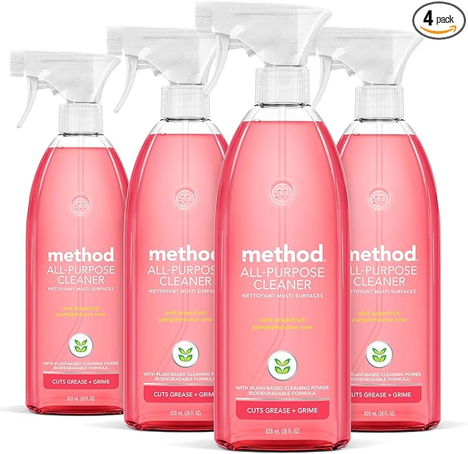 Method All-Purpose Cleaner Spray, Pink Grapefruit, Plant-Based and Biodegradable Formula Perfect for Most Counters, Tiles and More, 28 Fl Oz, (Pack of 4)-DeskLoop Office