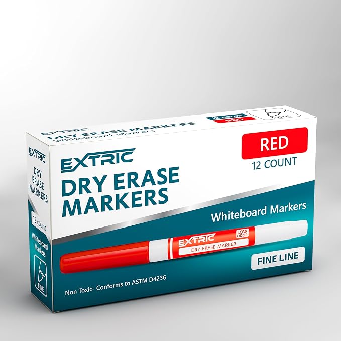 EXTRIC Red Dry Erase Markers Fine Tip 12 PK Whiteboard Markers | Use: School - Image 7