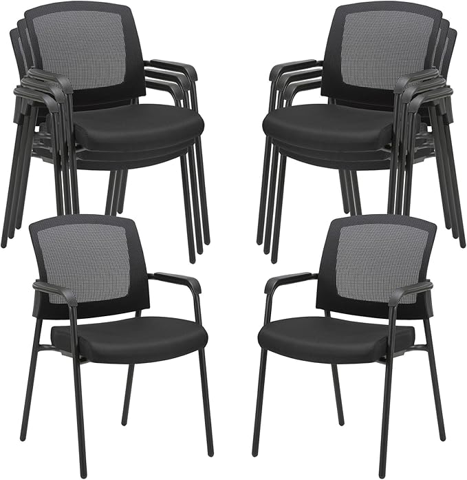 CLATINA Black Stacking Chairs Stackable Waiting Room Chairs with Armrest, Mesh Office Reception Guest Chair for Home Desk Conference Lobby Church Medical Meeting Training Ergonomic, Set of 8-DeskLoop Office