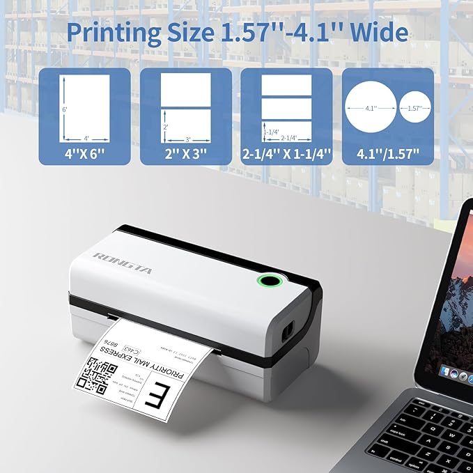 Rongta Bluetooth Thermal Shipping Label Printer, Wireless 4x6 Shipping Label Printer for Packages, Support Android&iPhone and Windows, Widely Used for Amazon, Ebay, Shopify, Etsy, USPS-DeskLoop Office