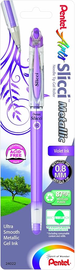 Pentel Arts Slicci Metallic 0.8 mm Needle Tip Gel Pen, Metallic Violet Ink, 1 Pack (BG208BPMV)-DeskLoop Office