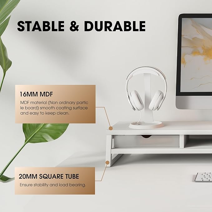 Fenge Dual Monitor Stand, Monitor Riser with Drawer, 42.5 Inch Large Computer Monitor Stand for 2 Monitors, 2 Tier Wooden Desk Shelf for Top of Desk-DeskLoop Office