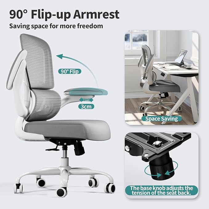 Office Chair - Ergonomic Desk Chair with Adjustable Lumbar Support, Mesh Computer Chair, Executive Chair for Home Office Comfortable Lumbar Support(Grey)-DeskLoop Office