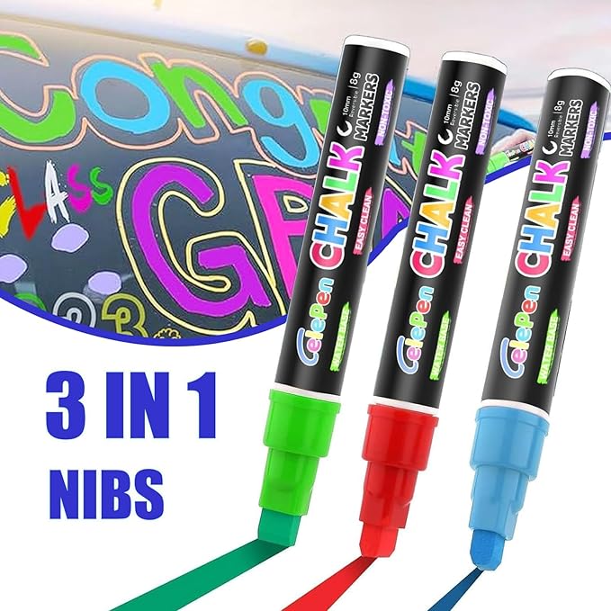 Window Chalk Markers for Cars Glass Washable, 16 Colors Jumbo Liquid Chalk Marker Pens with 10mm 3 in 1 Nib Wide Tips, Big Chalkboard Markers Car Window Paint Pens for Auto, Bistro, Mirror, Poster-DeskLoop Office