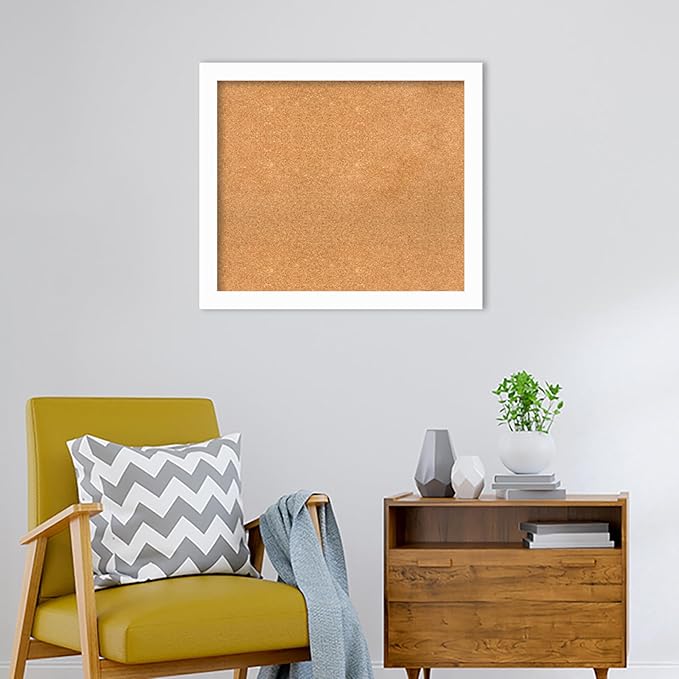 Amanti Art Natural Cork Board for Wall, 27x31 Vision Board with White Frame, Large Corkboard Office Decor for Home Organization, Casual Corkboard Pinboard to Display Items for Home Organization in-DeskLoop Office