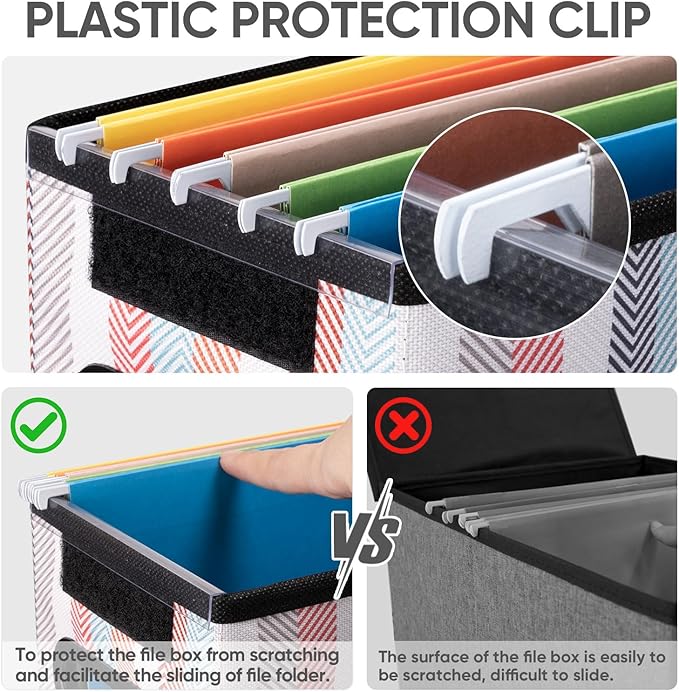 BALEINE File Organizer Box with Lid, Collapsible File Folder Organizer with Plastic Slide, Hanging File Folder Box for Office Document Storage (2 Pack, Color Stripe, S)-DeskLoop Office