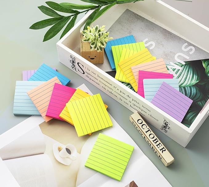 (16 Pack) Lined Sticky Notes 3x3 in Ruled Stickies Super Sticking Power Memo Pads Bright Colors-DeskLoop Office