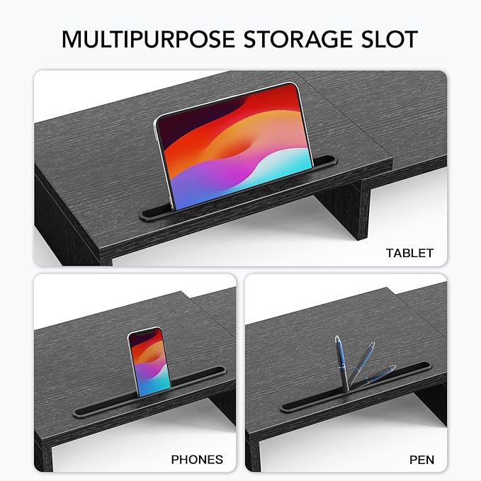 HUANUO Dual Monitor Stand Riser, Adjustable Monitor Stand for Desk with 2 Slot, Desktop Organizer Stand for 2 Monitors, Multi-Purpose Desk Shelf Monitor Stand Riser for Computer, Laptop, PC, Black-DeskLoop Office