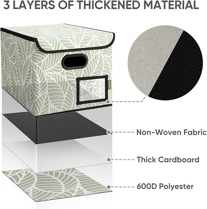 BALEINE File Organizer Box with Lid, Collapsible File Folder Organizer with Plastic Slide, Hanging File Folder Box for Office Document Storage (2 Pack, Antique Foliage)-DeskLoop Office