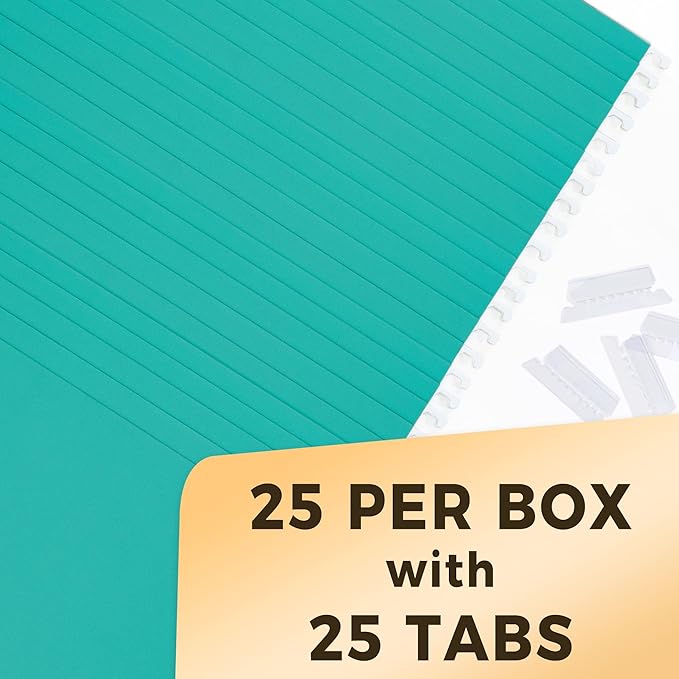 SUNEE Hanging File Folders Teal, 25 Pack Letter Size File Folders with 1/5-cut Tabs, Stay Organized for Your Home and Office Bulk File and Documents-DeskLoop Office