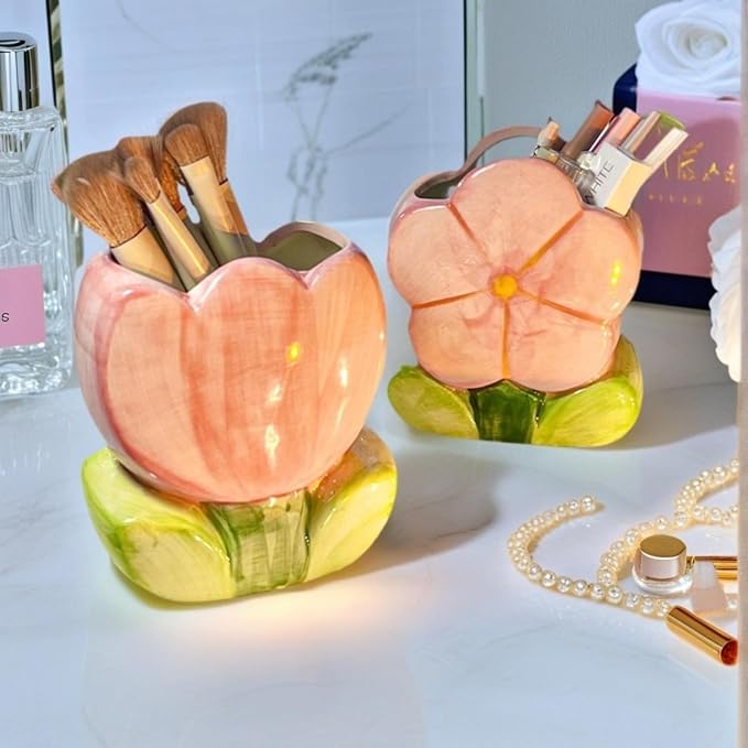 Pink Pencil Holder, Ceramic Tulip Pen Holder, Aesthetic Office Vanity Kitchen - Image 7
