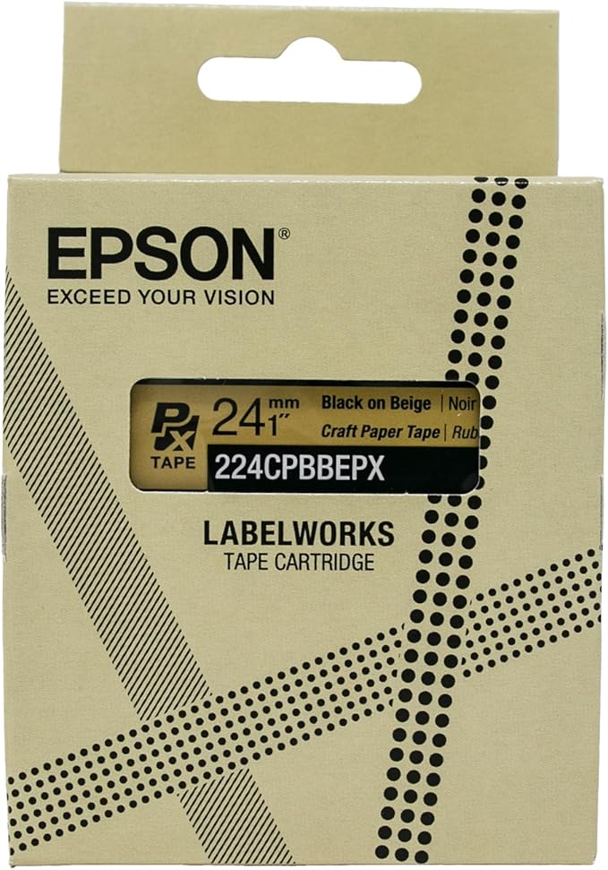 Epson LABELWORKS 224CPBBEPX Genuine Craft Paper Tape Cartridge - Black on Beige Craft Paper Label Maker Tape - 1" (24MM) Wide, 16.5'-DeskLoop Office