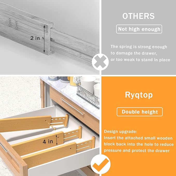 Bamboo Drawer Dividers 4" High, 12.8-18" Adjustable Drawer Organizers for Clothes,Expandable Dresser Separators in Bedroom/Kitchen/Bathroom/Office Organization and Storage,4 Pack-DeskLoop Office