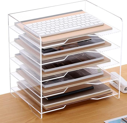 SANRUI Acrylic Paper Organizer Letter Tray for Desk, 5 Tier Enlarged File Sorter,Clear File Holder Desktop Shelf Document Storage for School Office Home-DeskLoop Office