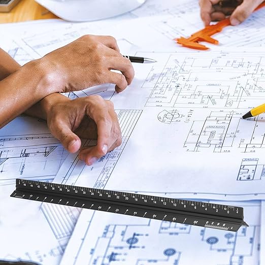 KEILEOHO 3 Pack Architectural Scale Ruler, 12 Inches Imperial Aluminum Architect Scale, Laser-Etched Triangular Drafting Ruler Drawing Ruler Tools for Architects, Engineers, Contractors, Black-DeskLoop Office