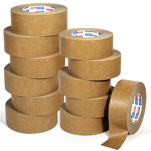 ADHES Heavy Duty Kraft Paper Tape, 7.5mil, 2 Inch x 55 Yards x 12 Rolls, Biodegradable Paper Packing Tape Writable & Uncoated Brown Packing Tape for Shipping, Moving, Sealing-DeskLoop Office