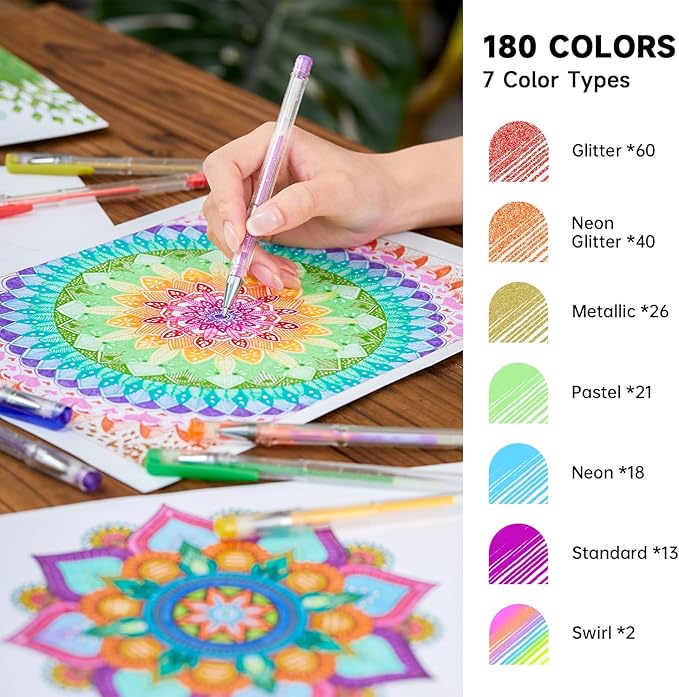 Shuttle Art 360 Pack Gel Pens Set, 180 Colors Gel Pen Set Plus 180 Color Refills Perfect for Adult Coloring Books Doodling Drawing Art Markers-DeskLoop Office