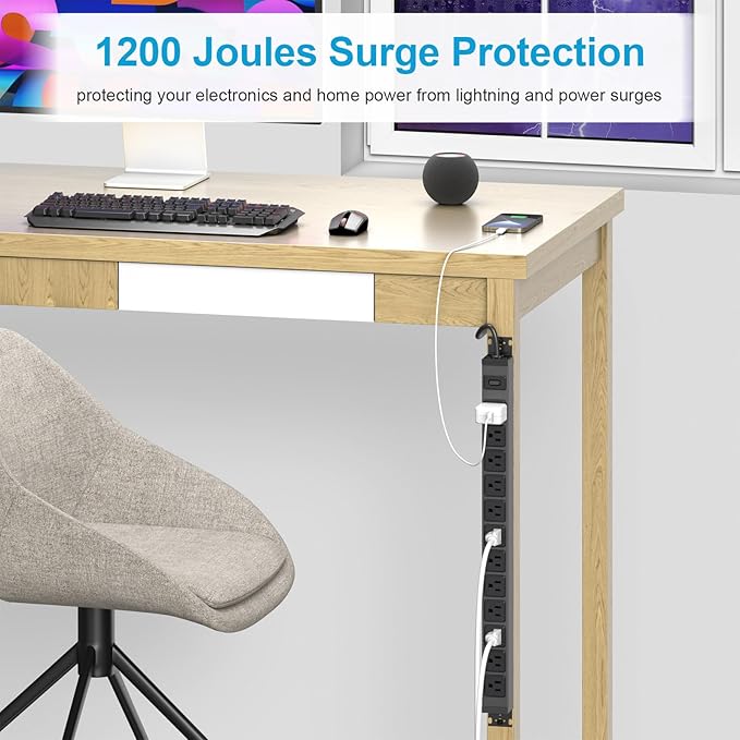 HHSOET 360° Rotating 12 Outlet Mountable Power Strip, Metal Gaming Table Mounted Outlet Strip, Heavy Duty Wall Mount Surge Protector with Switch, Works Great and Very Versatile, 3ft Power Cord.Black-DeskLoop Office