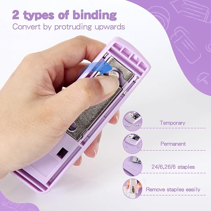 Office Supplies Set, Purple Stapler and Tape Dispenser Set with Staple Remover, Stapler and Staples Set with 1000 Staples, Clips, Tape, Scissor and Tabs, Desk Accessories for Women Student-DeskLoop Office