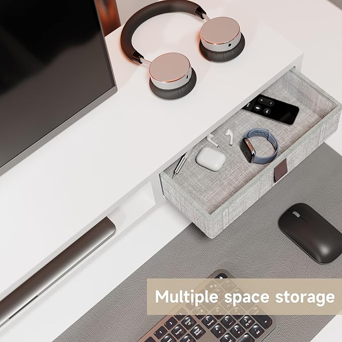 Fenge Dual Monitor Stand with 2 Drawers, 42.5 Inches Large Computer Riser for Desk, Adjustable Height Desk Shelf with Storage for Laptop, PC, TV, Printer-DeskLoop Office