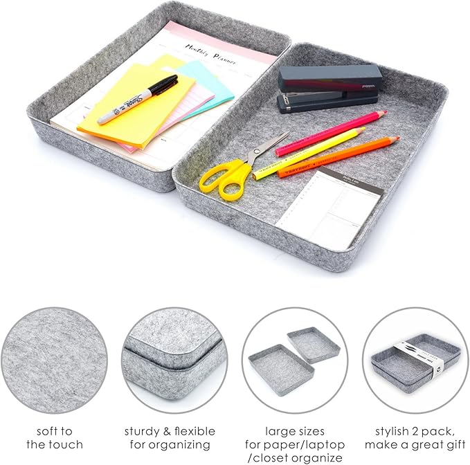 Welaxy 2-Piece Office Desk Drawer Organizer Tray Letter-Size documents A4 Paper Book File Folder Holder Storage Bins (Gray)-DeskLoop Office