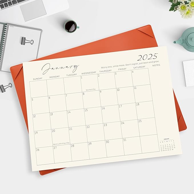 Gannyfer Desk Calendar 2025-2026 with Desktop Mat, Simplified Large 22" x 17" Desktop Pad Calendar, 18 Month Table Calendar from Jan 2025 to Jun 2026, Office Supplies Perfect for Home School and Office - Orange-DeskLoop Office