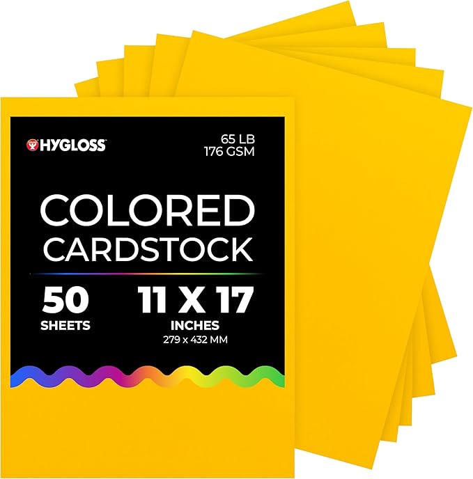 Hygloss Yellow Bright Colored Cardstock - 11x17-Inch, 50 Sheets, 65 lb/ 176 gsm, Fade-Resistant, Acid-Free Color Card Stock Paper-DeskLoop Office