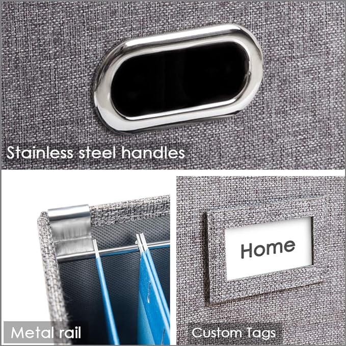 PRANDOM File Organizer Box - Set of 1 Collapsible Decorative Linen Filing Storage Hanging File Folders with Lids Office Cabinet Letter/Legal Size Grey (17x14x11.2 inch)-DeskLoop Office