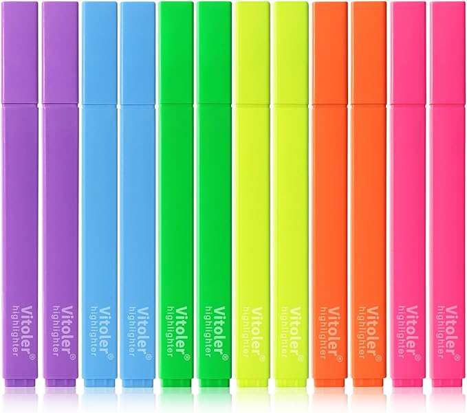 Highlighters,12pcs Aesthetic Pastel Highlighters, Chisel Tip Book Highlighter, Cute Pens with Chisel Tip, No Bleed Bible Highlighter Assorted Colors-DeskLoop Office