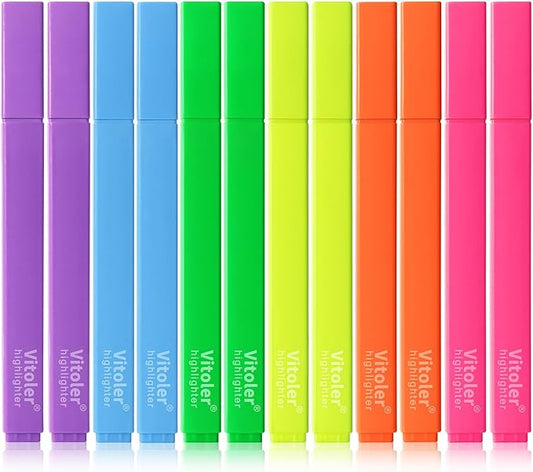 Highlighters,12pcs Aesthetic Pastel Highlighters, Chisel Tip Book Highlighter, Cute Pens with Chisel Tip, No Bleed Bible Highlighter Assorted Colors-DeskLoop Office