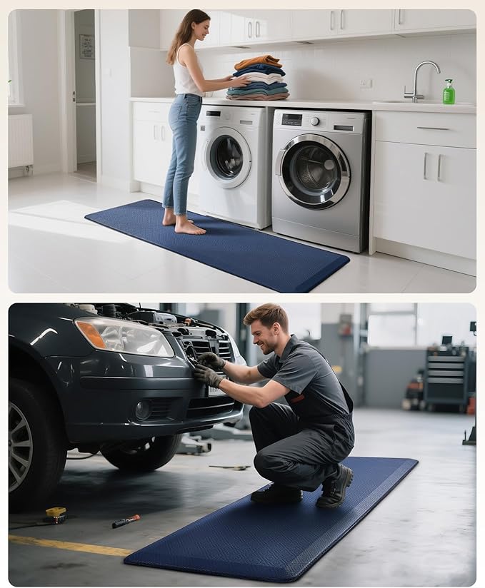 Ophanie Kitchen Mats for Floor, 3/4 Inch Thick Kitchen Rugs, Anti Fatigue Standing Cushioned Mat, Waterproof,Comfort Ergonomic Mat for Office, Home, Sink, 24'' x 70'' Blue Non-Slip Bottom-DeskLoop Office