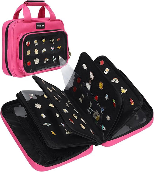 Enamel pin display bag, 8-page pin trading book, collectible pin board, suitable for storing pins, brooches, patches (pink)-DeskLoop Office