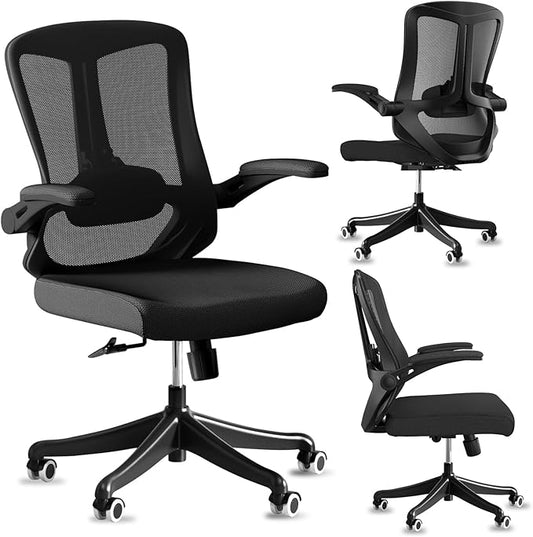 Executive Office Chair, Ergonomic Comfort Home Desk Chair, Mid Back Gaming Chair with Wheels, Adjustable Height, Lumbar Support, Flip-up Armrest with 350LBS Capacity-DeskLoop Office