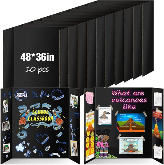 10 Pack Trifold Poster Board 48" X 36", IKAYAS Double Sided Black Poster Boards, Science Fair Display Boards for Mounting, Prints,Art,Display,Projects Classroom Supplies-DeskLoop Office