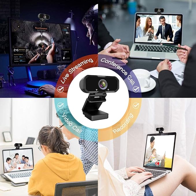 Webcam 1080p HD Computer Switch 2 Camera - Microphone Laptop USB PC Webcam with Tripod Stand, 110 Degree Live Streaming Widescreen Recording Pro Video Web Camera for Calling, Conferencing-DeskLoop Office