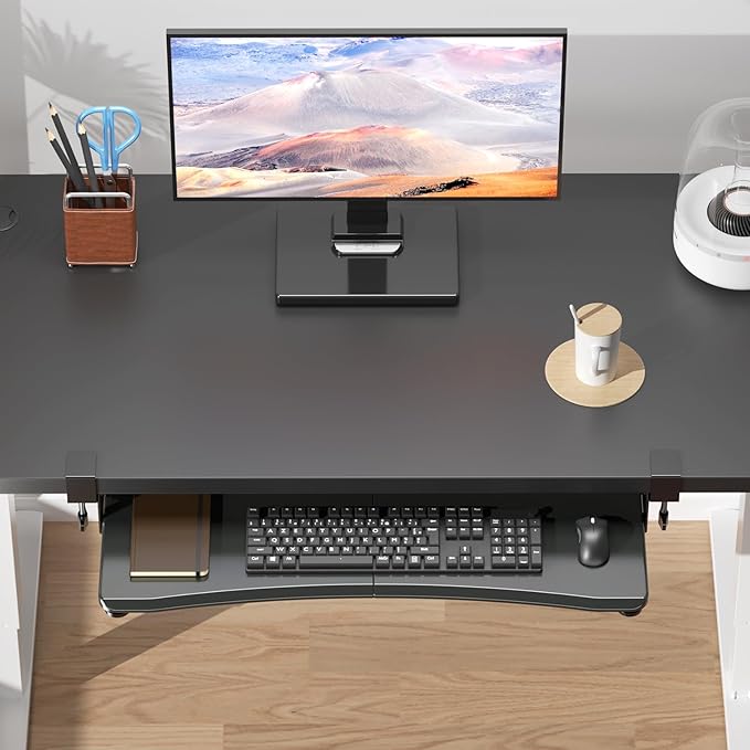 suptek Large Keyboard Tray Under Desk Pull Out with C Clamp Mount, Computer Keyboard & Mouse Tray, 34 (38 Including Clamps) x 11.8 inch Slide-Out Platform Computer Drawer for Typing, Black, DSF1LB-DeskLoop Office