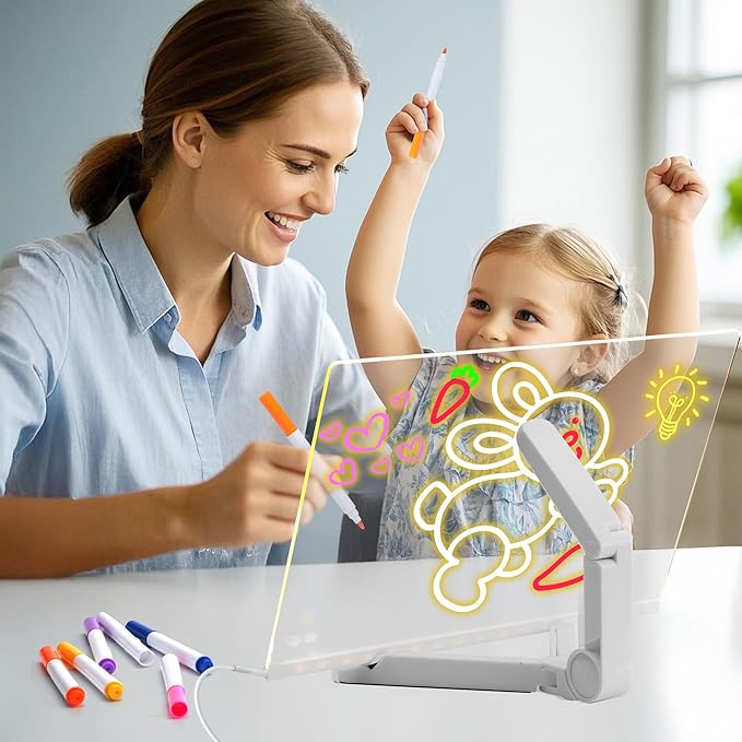 LED Note Board with Colors,LED Drawing Pad with 7 Color Pen,Light Up Acrylic Message Board with Adjustable Stand,Acrylic Dry Erase Board with Light for Office School Home,Gift for Kids(12"x8")